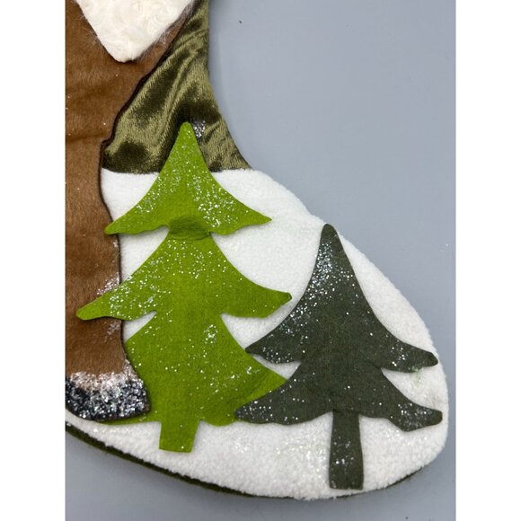 North Pole Trading Co Reindeer Stocking With Faux Fur Body Holly Accent Trees - Picture 5 of 15